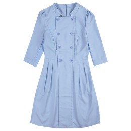 訂做中袖藍色護士連衣裙  設計雙排釦企領隱形袋口設計  護士服製衣廠 SKU060 訂做中袖藍色護士連衣裙  設計雙排釦企領隱形袋口設計  護士服製衣廠 SKU060